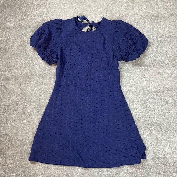 Free People New Apricot Rose Puff Sleeve Eyelet Dress In Navy Size Large NWT - Picture 1 of 6